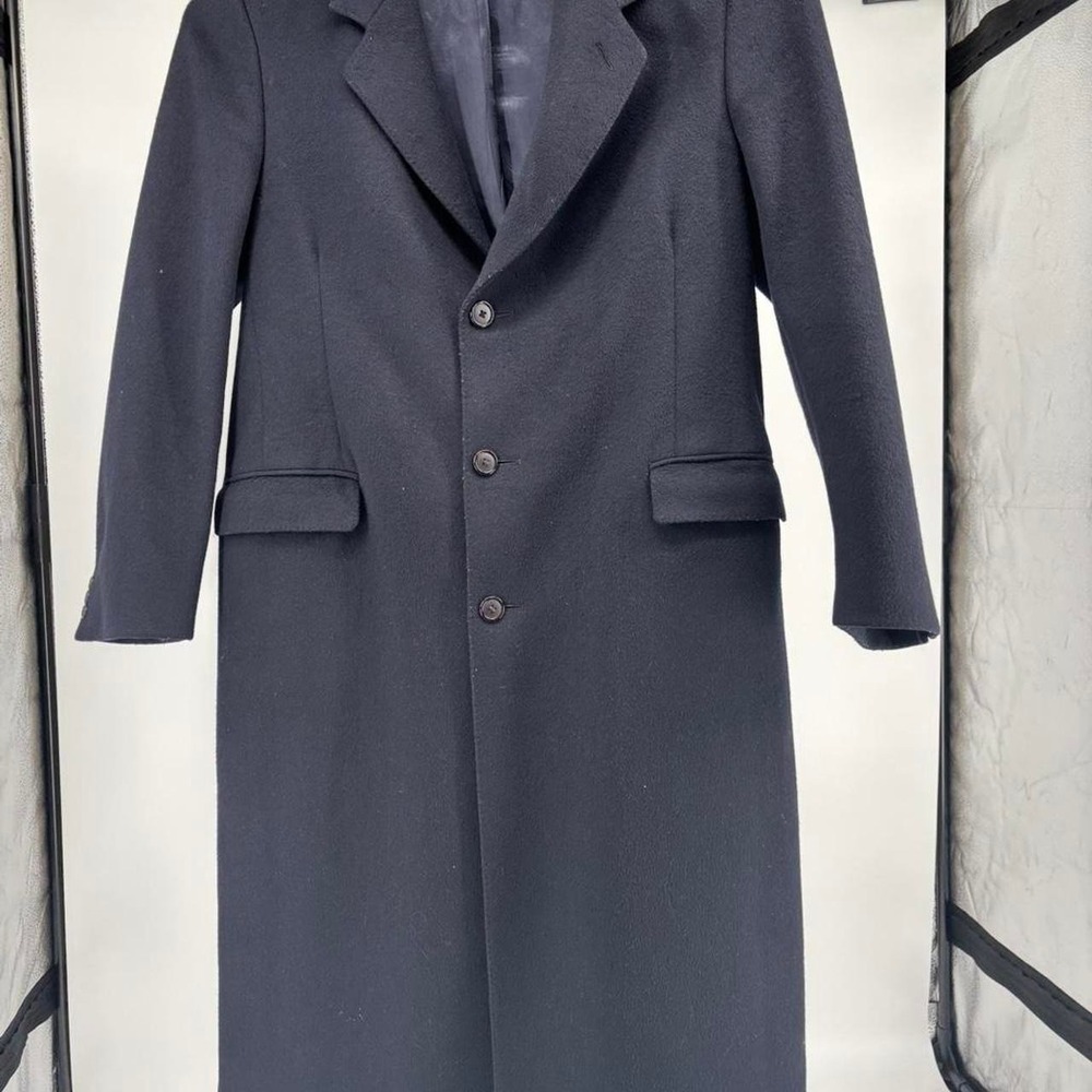 Vintage made in England wool cashmere overcoat jacket mens 42r navy blue topcoat